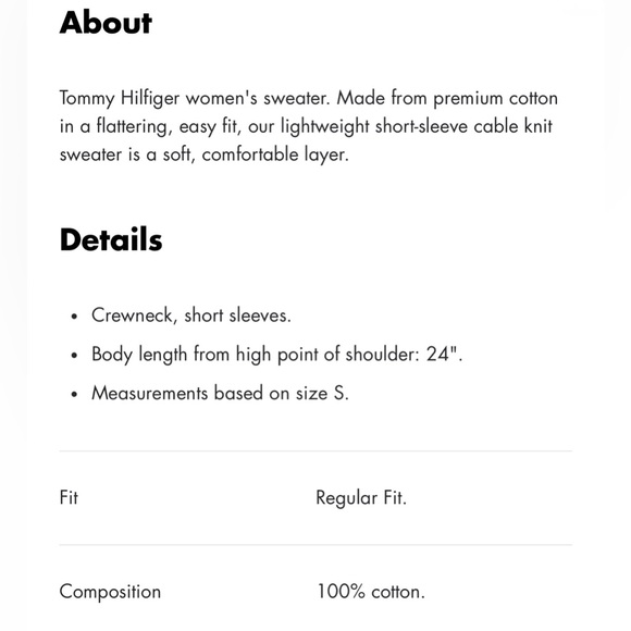 Tommy Hilfiger 100% Cotton Navy Cable Knit Top Short-Sleeve Sweater sz SMALL - Picture 6 of 7